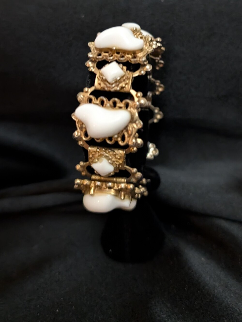 #34. . Vintage Gold & Milk Glass Bracelet